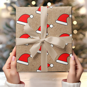 Papier Cadeau Motif Red Santa Hat sur Rustic Kraft Arrière - pla