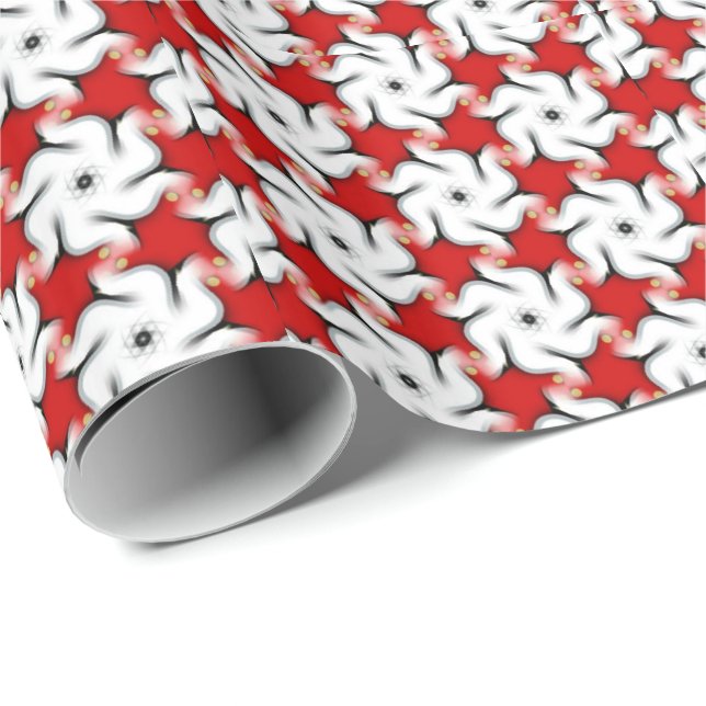 Papier cadeau Motif Red White Floral (Coin rond)