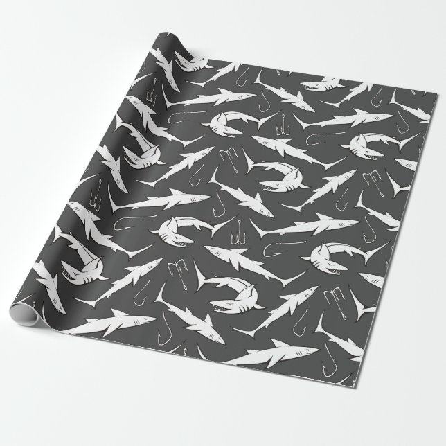 Papier Cadeau Motif requins et crochets (Déroulé)