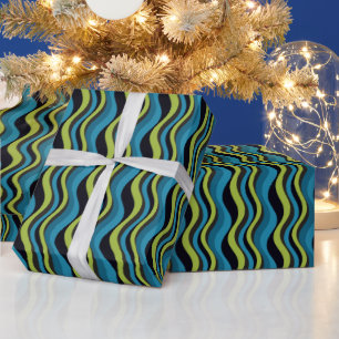 Papier Cadeau Motif Retro Blue Green Sea Waves