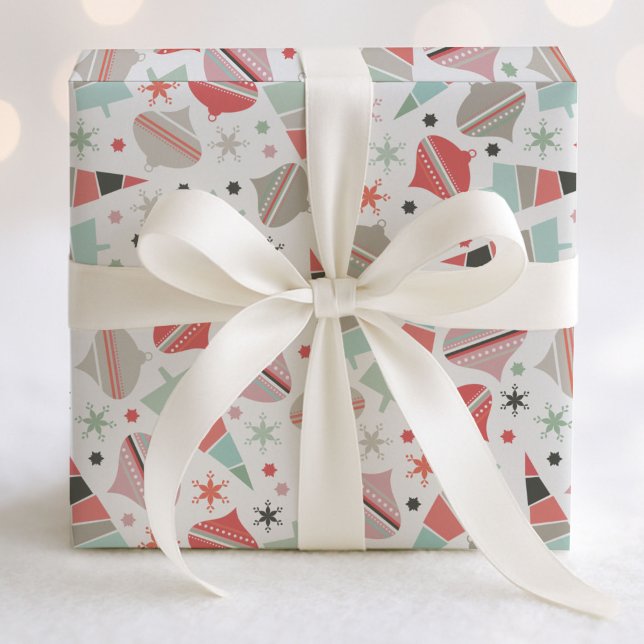 Papier Cadeau Motif rétro Chic de Noël Arbres et ornements (Créateur téléchargé)