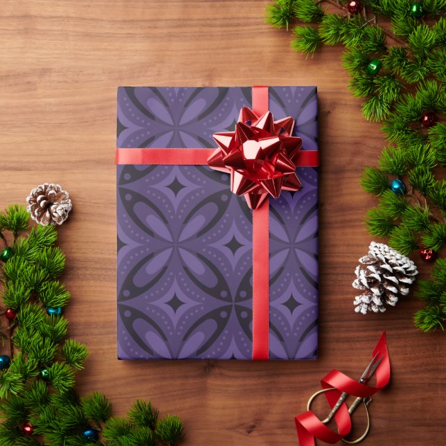 Papier Cadeau Motif Rétro de Couleur Violet Foncé (Cadeau de vacances)
