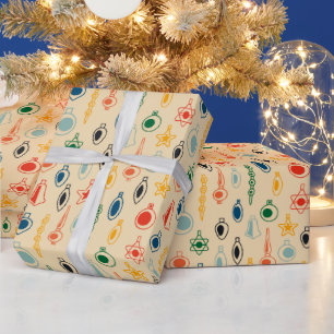 Papier Cadeau Motif rétro du milieu du siècle avec jouets d'arbr
