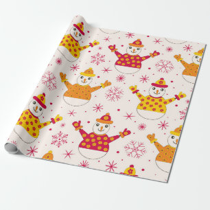 Papier Cadeau Motif rétro funky de bonhommes de neige pour Noël