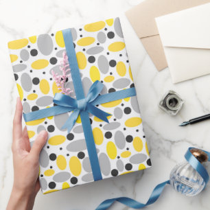 Papier Cadeau motif rétro haricot gris jaune pour décoration à d