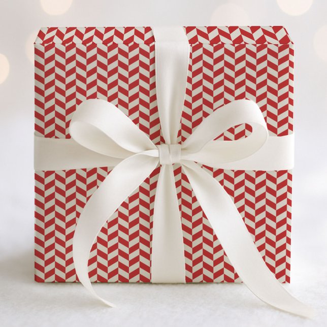Papier Cadeau Motif Retro Herringbone Chevrons en rouge (Créateur téléchargé)