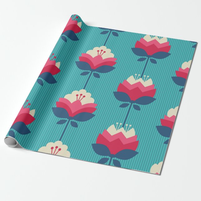 Papier Cadeau motif rétro transparent avec fleurs (Déroulé)