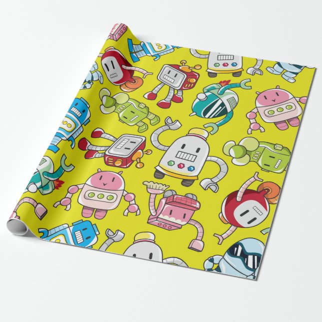 Papier Cadeau motif robot transparent (Déroulé)