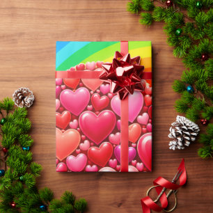Papier Cadeau Motif romantique de cœurs roses et rouges