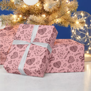 Papier Cadeau Motif Romantique Rien Que Vous. Rose Foncé Sur Ros