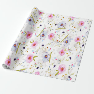 Papier Cadeau Motif rose, bleu floral