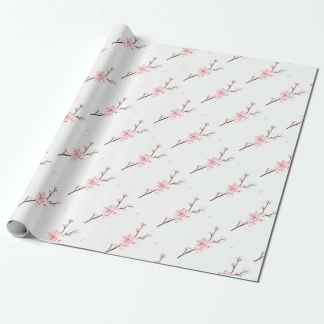 Papier Cadeau Motif rose cerisier en fleurs (Déroulé)