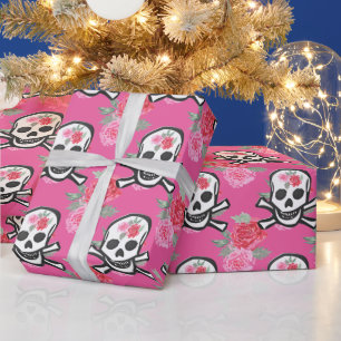 Papier Cadeau Motif rose crâne sucre