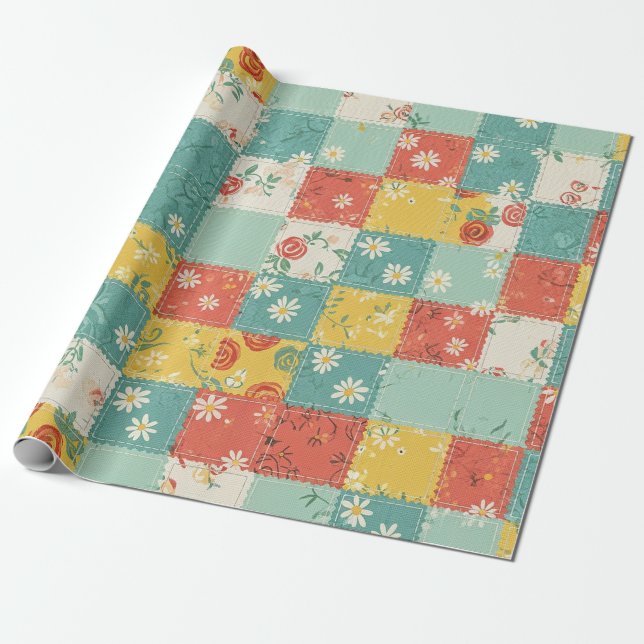 Papier Cadeau Motif Rose de Printemps Pastel (Déroulé)