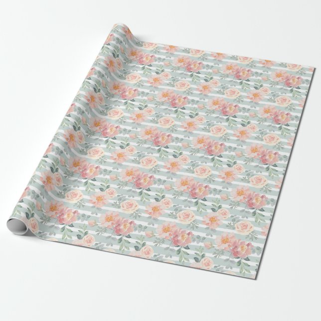 Papier Cadeau Motif rose de rayure d'Alicia (Déroulé)