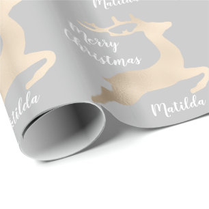 Papier Cadeau motif Rose de rennes de Noël en or personnalisé