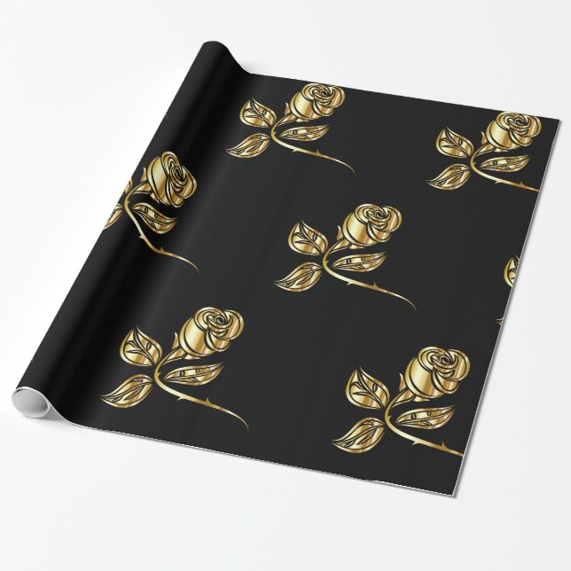Papier Cadeau Motif Rose d'or (Déroulé)