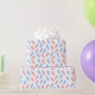 Papier Cadeau Motif rose et bleu pour bébé pieds