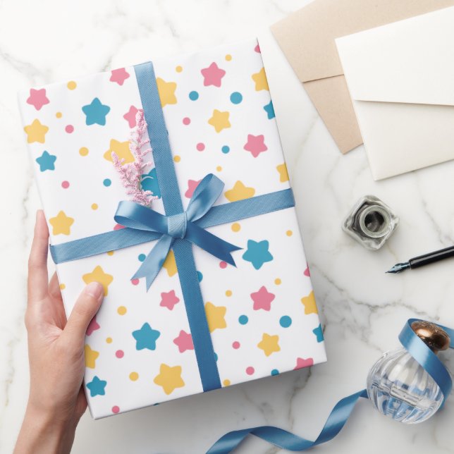 Papier Cadeau Motif Rose et Blue Stars (Cadeaux)