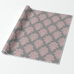 Papier Cadeau Motif rose et gris de damassé<br><div class="desc">Une damassé rose admirablement féminine au-dessus d'un arrière - plan gris.</div>