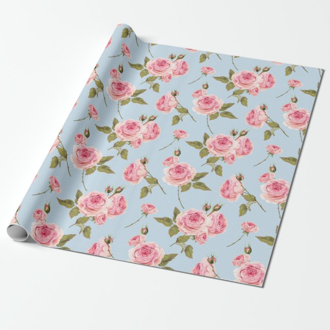 Papier Cadeau Motif rose et Pois (Déroulé)