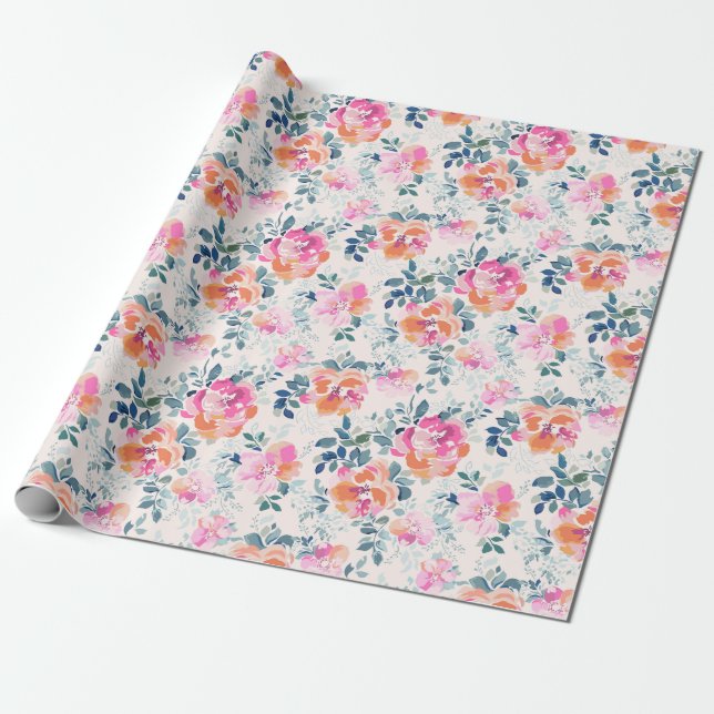 Papier Cadeau Motif rose et Turquoise (Déroulé)