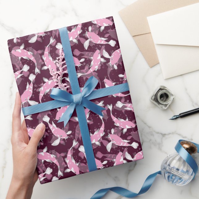 Papier Cadeau Motif rose et violet - Koi Fish (Cadeaux)