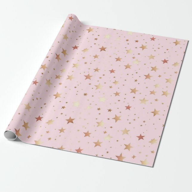 Papier Cadeau Motif rose étoile Pastel (Déroulé)