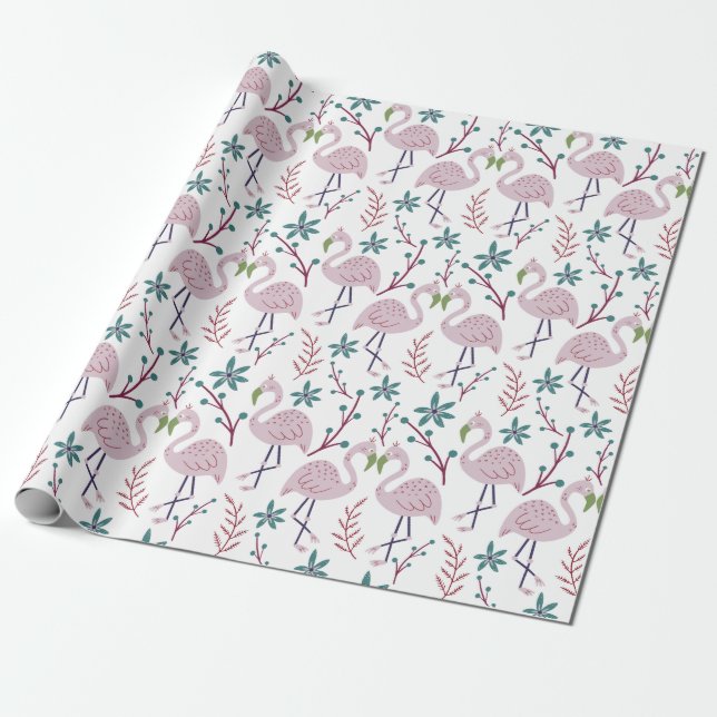 Papier Cadeau Motif rose flamingo sans couture sur arrière - pla (Déroulé)