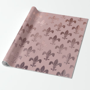 Papier Cadeau Motif rose Gold Fleur-de-Lis en rose pâle