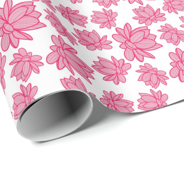 Papier Cadeau Motif rose Lotus sur Arrière - plan blanc (Coin rond)