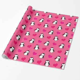Papier Cadeau Motif rose mignon de coeurs de pingouin