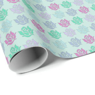 Papier Cadeau Motif Rose Pastel Bleu