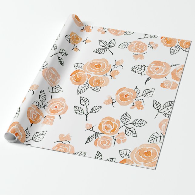 Papier Cadeau Motif rose Peach (Déroulé)