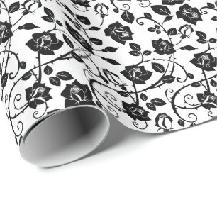 Papier Cadeau Motif Rose stylisé noir et blanc