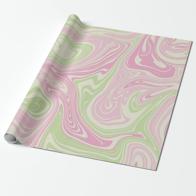Papier Cadeau Motif rose vert à bille liquide (Déroulé)