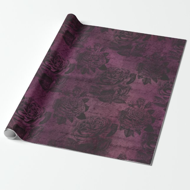 Papier Cadeau Motif Rose vintage violet (Déroulé)