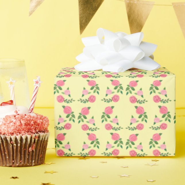 Papier Cadeau Motif Roses de thé Floral Féminin Mignon Doux  (Fête d'anniversaire)