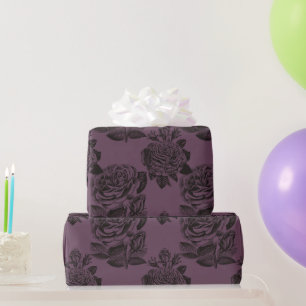 Papier Cadeau Motif Roses Gothiques Violettes et Noires Hallowee