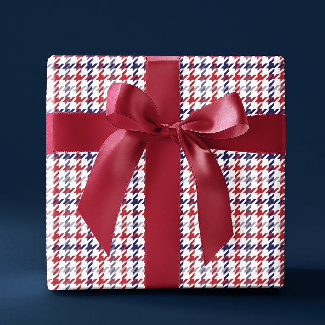 Papier Cadeau Motif rouge blanc et bleu Houndstooth (Créateur téléchargé)