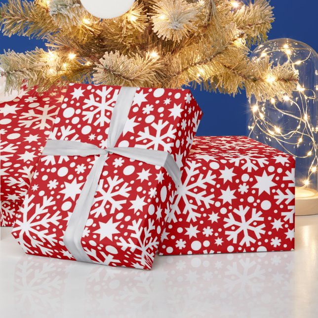 Papier Cadeau Motif rouge blanc flocon de neige (Vacances)