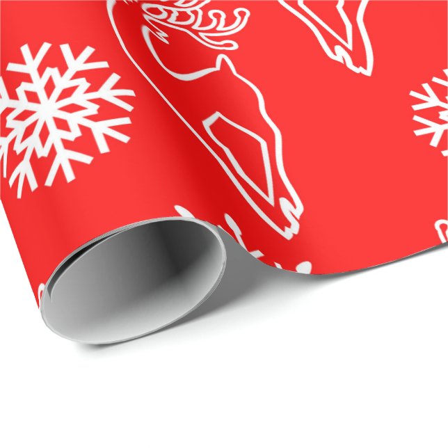 Papier Cadeau Motif rouge cerf de Noël (Coin rond)