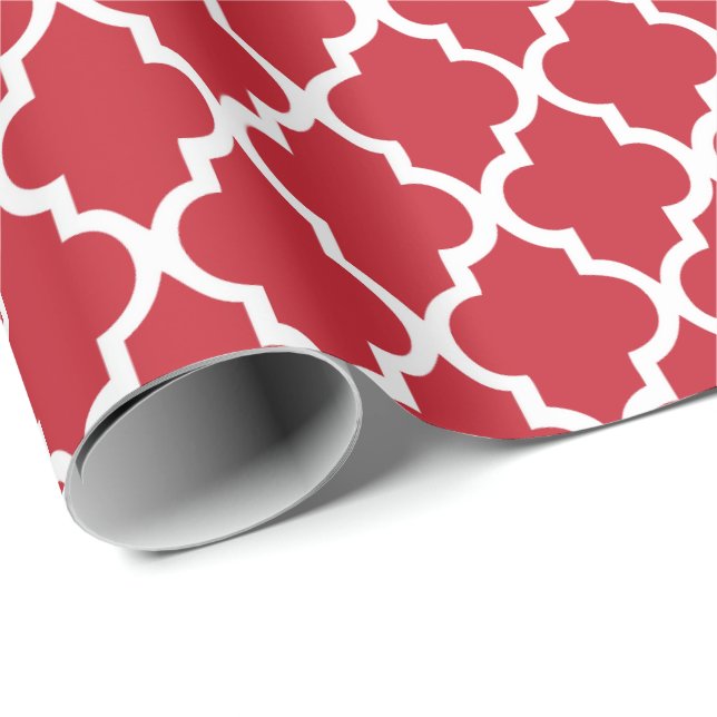 Papier Cadeau Motif rouge de tuiles de Quatrefoil de canneberge (Coin rond)