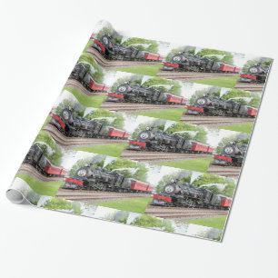 Papier Cadeau Motif rouge du train à vapeur Vintage de Noël