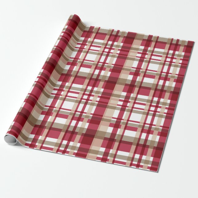 Papier Cadeau Motif rouge et beige rustique (Déroulé)