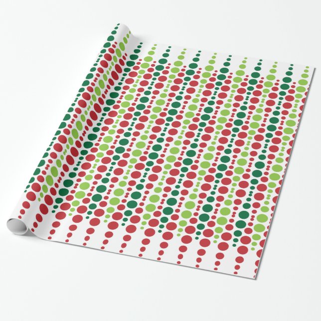 Papier Cadeau Motif rouge et vert de Noël de point (Déroulé)