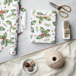 Papier Cadeau Motif rouge feuille saint de Noël