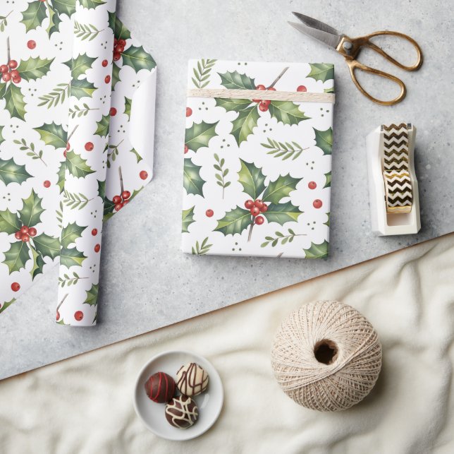 Papier Cadeau Motif rouge feuille saint de Noël (Artisanat)