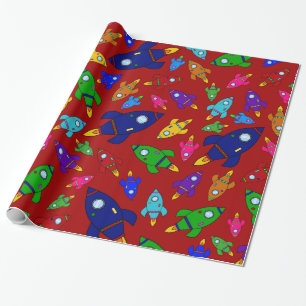 Papier Cadeau Motif rouge mignon de bateaux de fusée