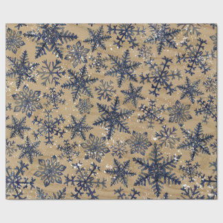 Papier Cadeau Motif rustique bleu et Brown de flocon de neige